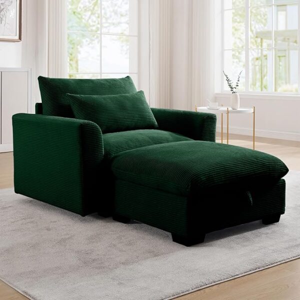 Oversized Upholstered Single Sofa with Pillow,Corduroy Couch