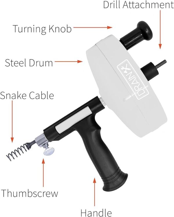 DrainX 50-FT Steel Power Pro Drum Auger Plumbing Snake - Image 3