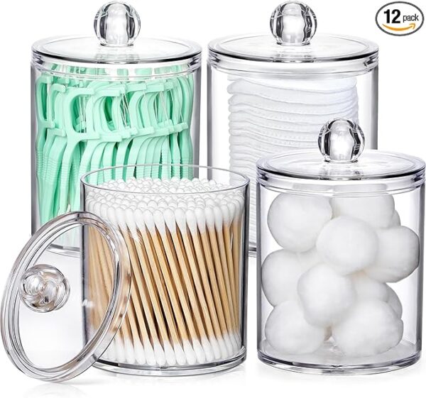 4 Pack Acrylic Qtip Holder Dispenser for Cotton Swabs