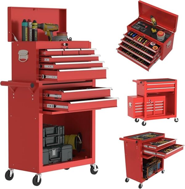 8-Drawers Large Tool Chest, 2-in-1 Detachable Garage