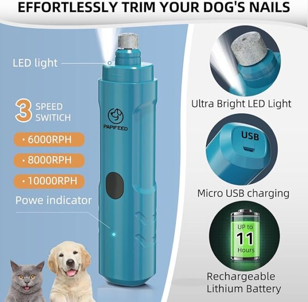 Dog Nail Grinder with 2 LED Light,3-Speed Rechargeable Dog Nail - Image 2