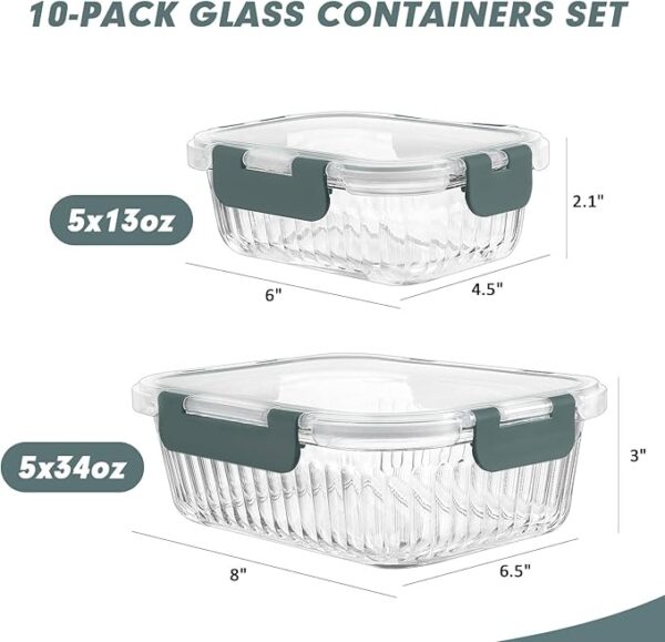 10 Packs Glass Meal Prep Containers with Lids - Image 6