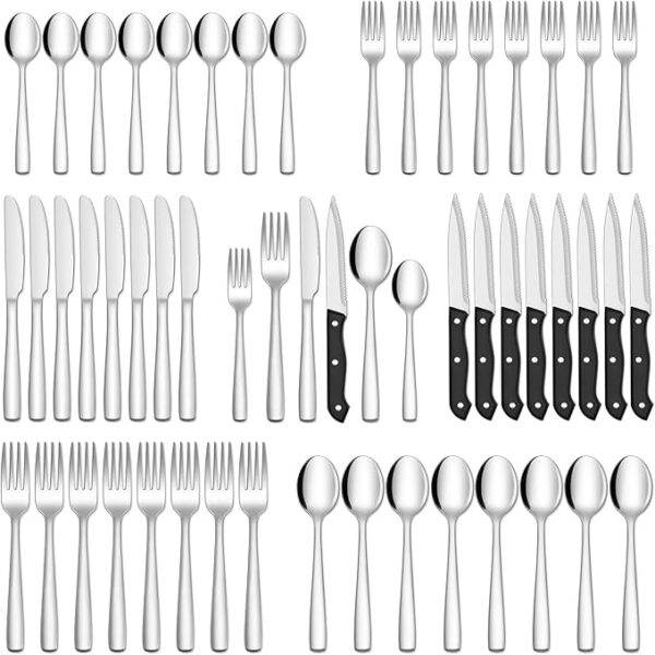 HIWARE 48-Piece Silverware Set with Steak Knives for 8,