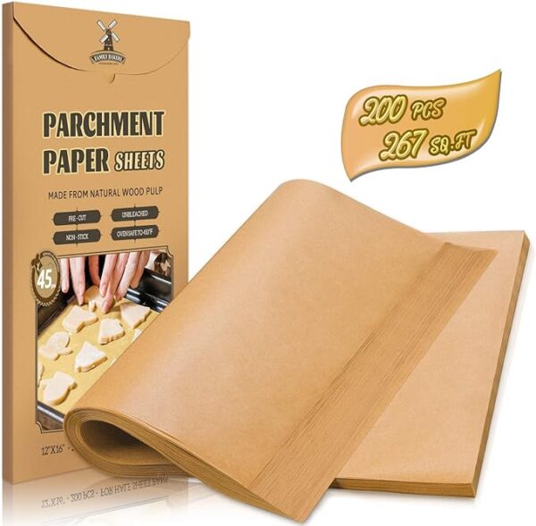 200 Pcs Unbleached Parchment Paper Baking Sheets