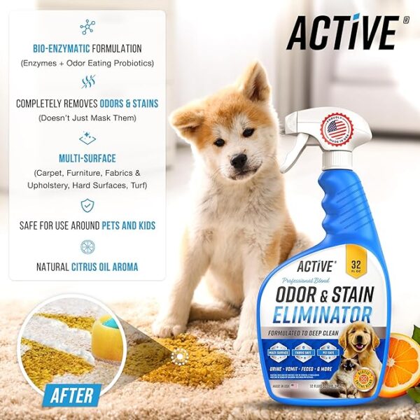 Pet Odor and Stain Eliminator - 32 oz ACTIVE Enzyme Cleaner for Dog & Cat Urine - Image 5