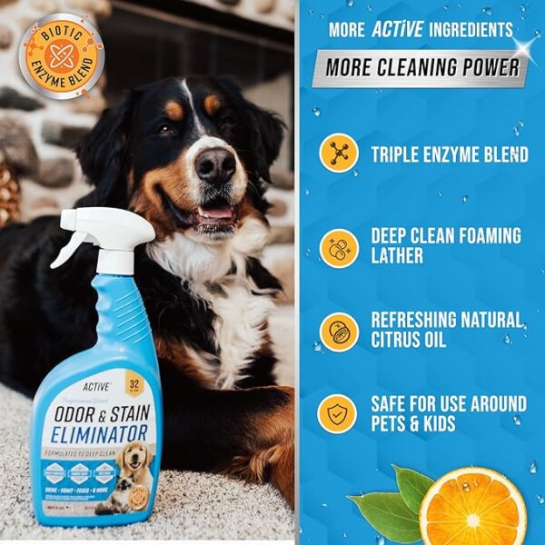 Pet Odor and Stain Eliminator - 32 oz ACTIVE Enzyme Cleaner for Dog & Cat Urine - Image 2