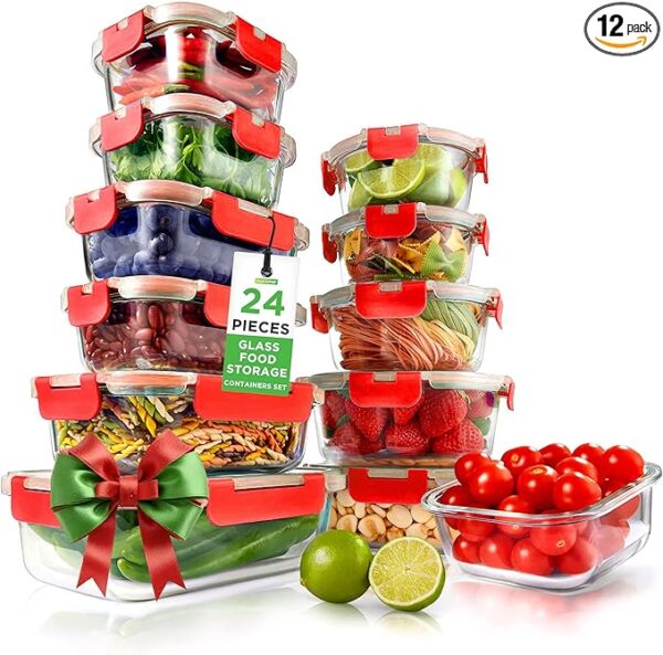 NutriChef 24pcs Glass Food Storage Containers,