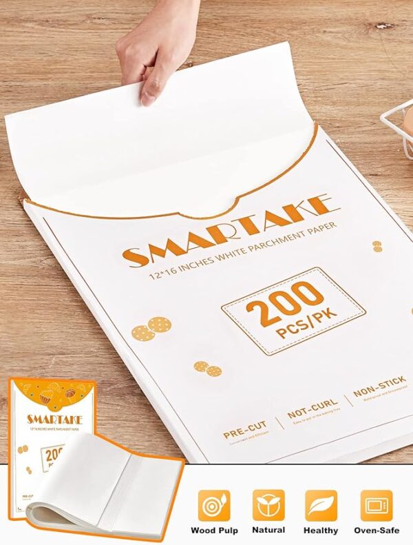 SMARTAKE 200 Pcs Parchment Paper Baking Sheets, - Image 2