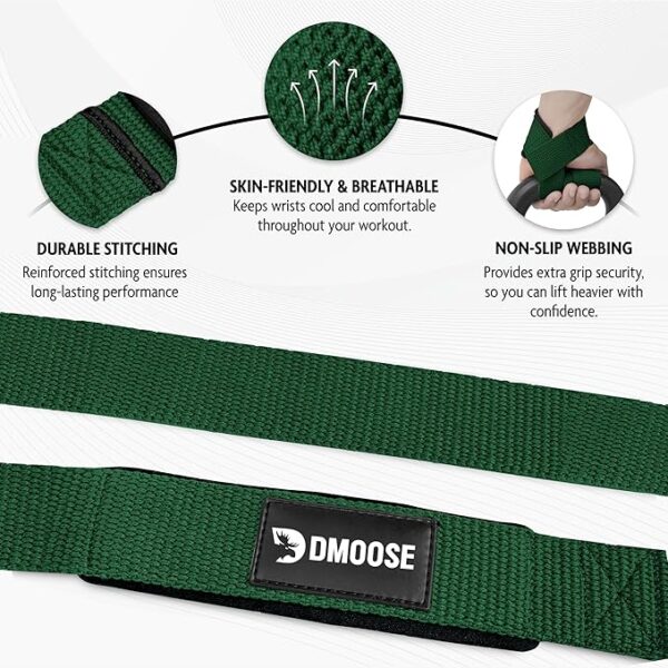 DMoose Fitness Lifting Straps - 4mm Neoprene Padded Wrist Straps for Weightlifting & - Image 4