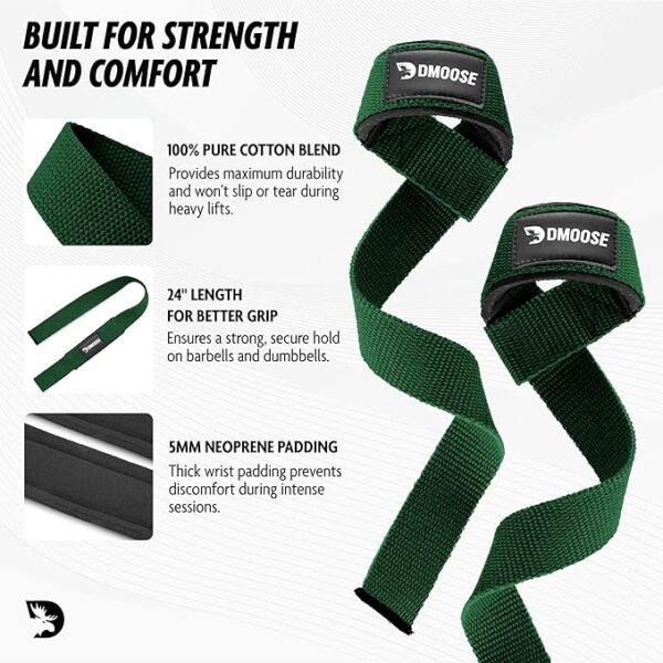 DMoose Fitness Lifting Straps - 4mm Neoprene Padded Wrist Straps for Weightlifting & - Image 3