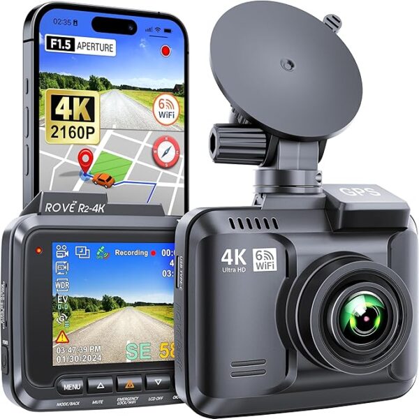 ROVE R2-4K Dash Cam Built-in WiFi 6 GPS Car Dashboard Camera Recorder with UHD 2160P,