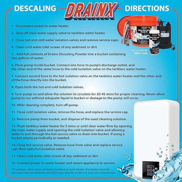 DrainX Tankless Water Heater Flush Kit with 1/6 HP Pump and Descaler - Image 5